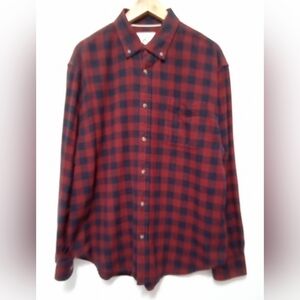 Cactus Men's Red and Navy Buffalo Check Flannel Button-Down - Size Large